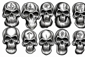 skulls of Australopithecus afarensis, Homo habilis, Homo erectus, and Homo sapiens tattoo idea