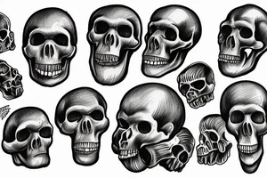 skulls of Australopithecus afarensis, Homo habilis, Homo erectus, and Homo sapiens tattoo idea