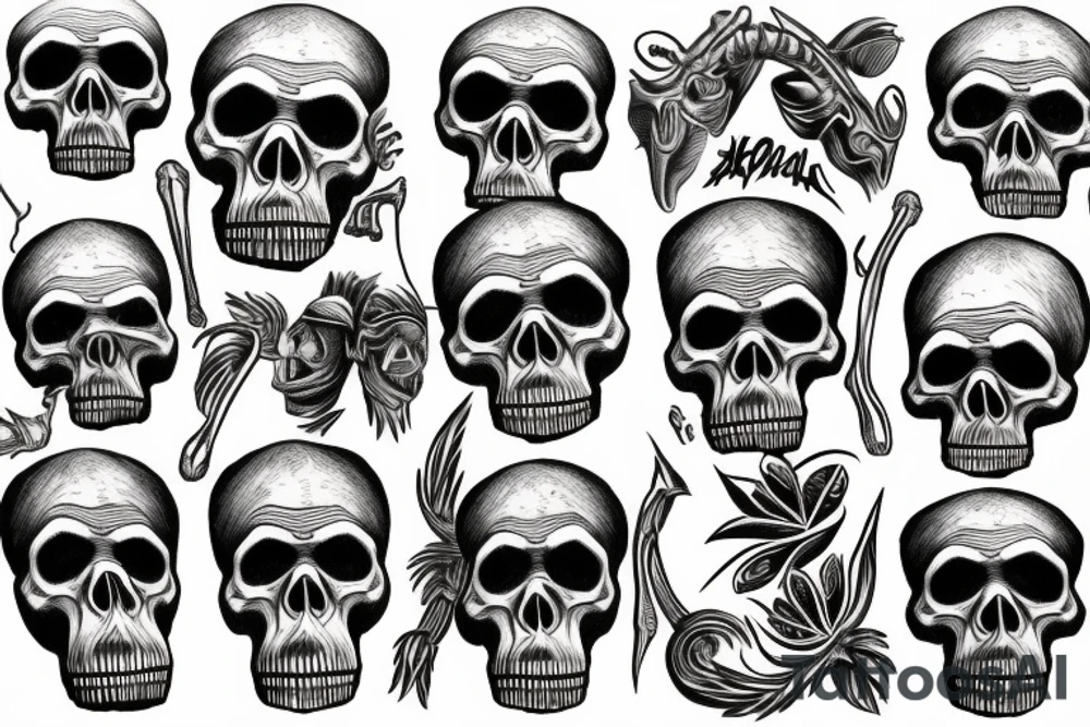 skulls of Australopithecus afarensis, Homo habilis, Homo erectus, and Homo sapiens tattoo idea