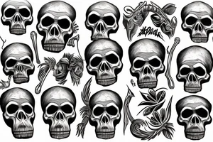 skulls of Australopithecus afarensis, Homo habilis, Homo erectus, and Homo sapiens tattoo idea