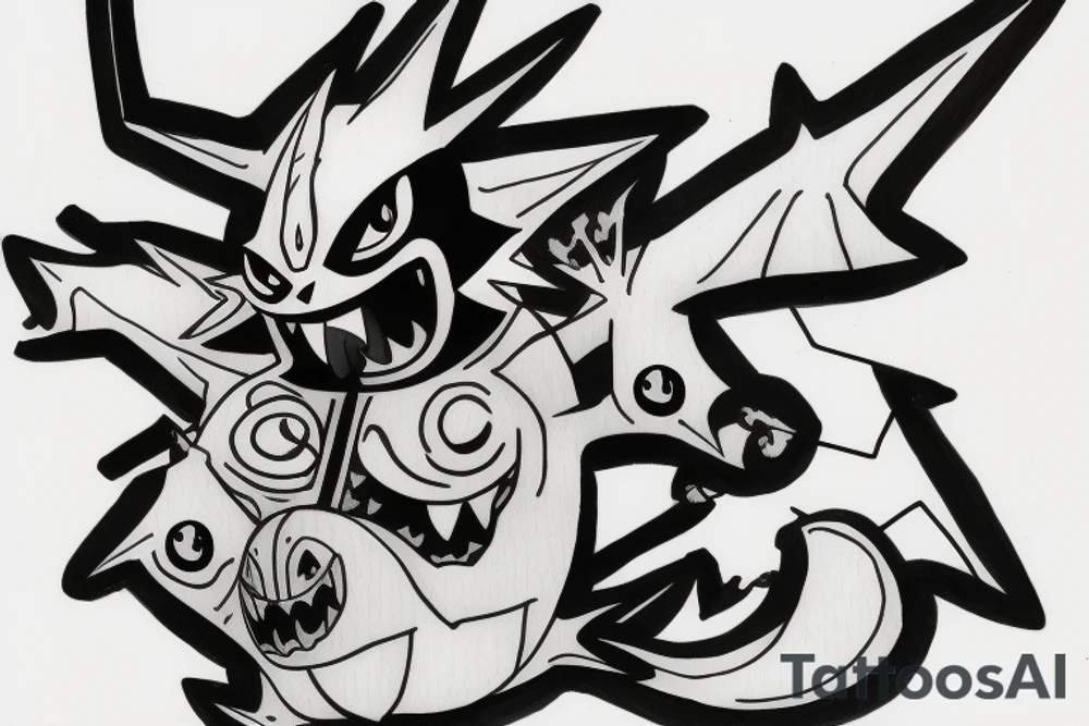 Gengar Pokémon with other spooky ghost Pokémon tattoo idea