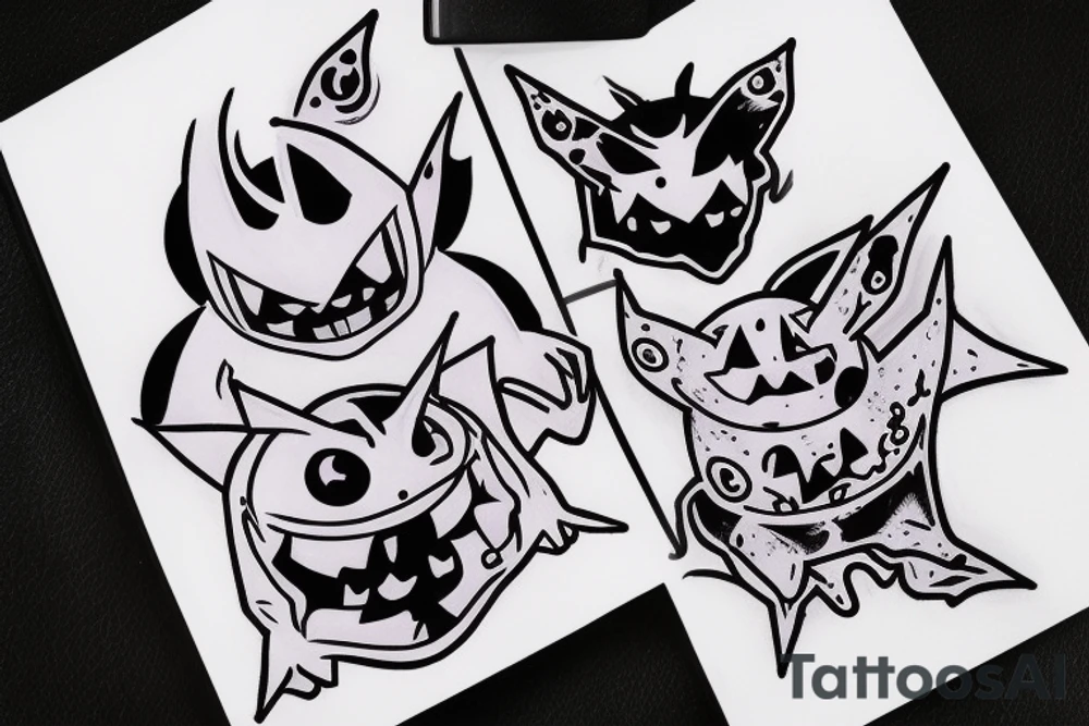 Gengar Pokémon with other spooky ghost Pokémon tattoo idea