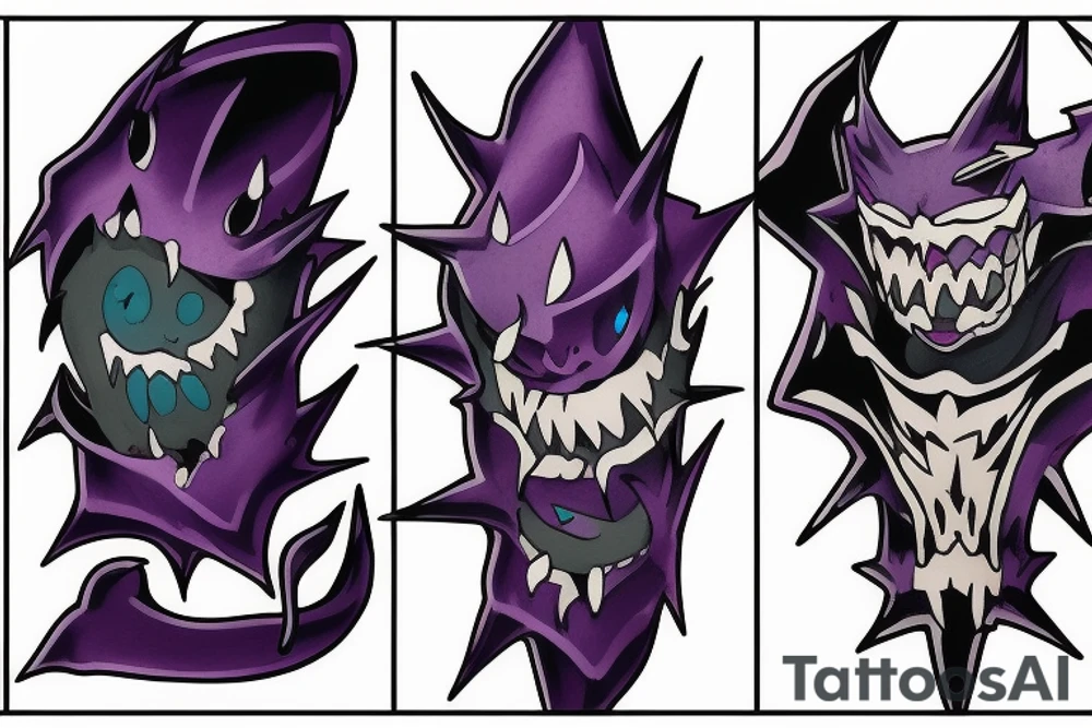 Gengar Pokémon with other spooky ghost Pokémon tattoo idea