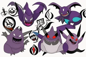 Gengar Pokémon with other spooky ghost Pokémon tattoo idea
