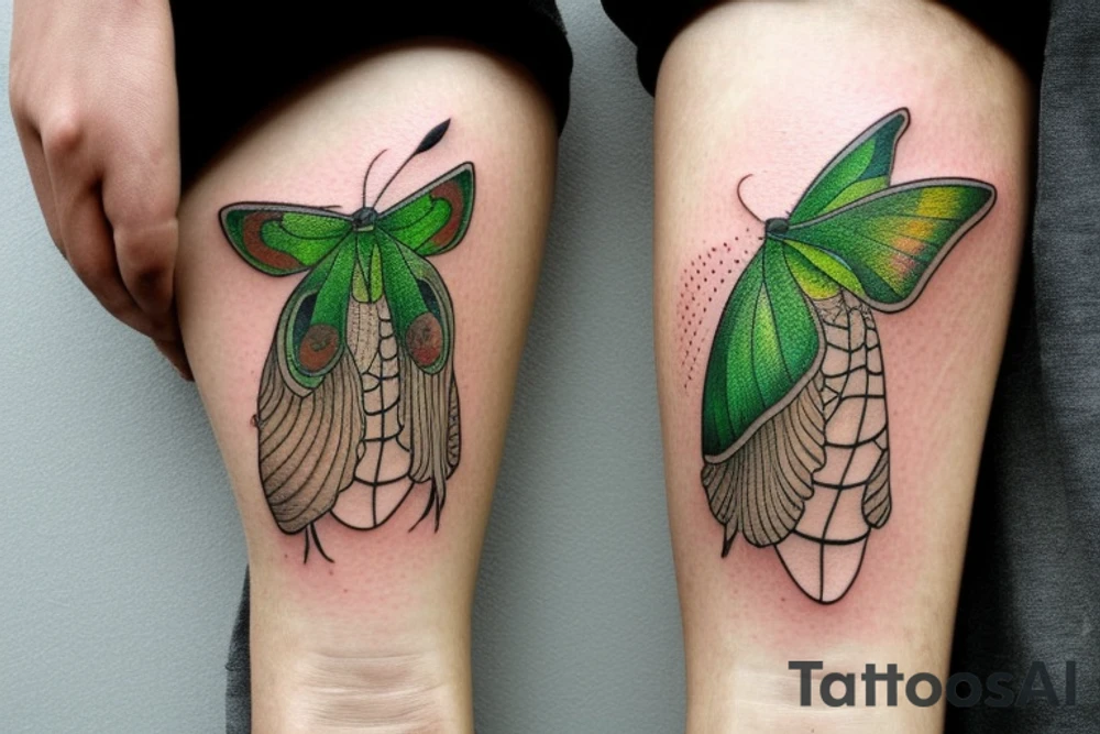 Luna moth and earthy color mushrooms tattoo idea