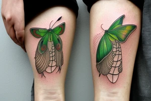 Luna moth and earthy color mushrooms tattoo idea