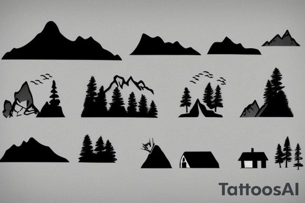 cottage mountains norway landscape tattoo idea