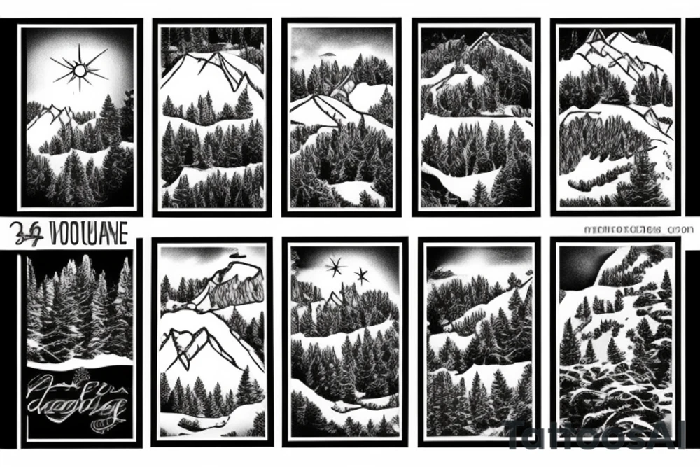 Cottage in snowy mountains tattoo idea