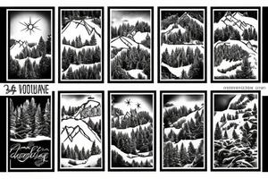 Cottage in snowy mountains tattoo idea