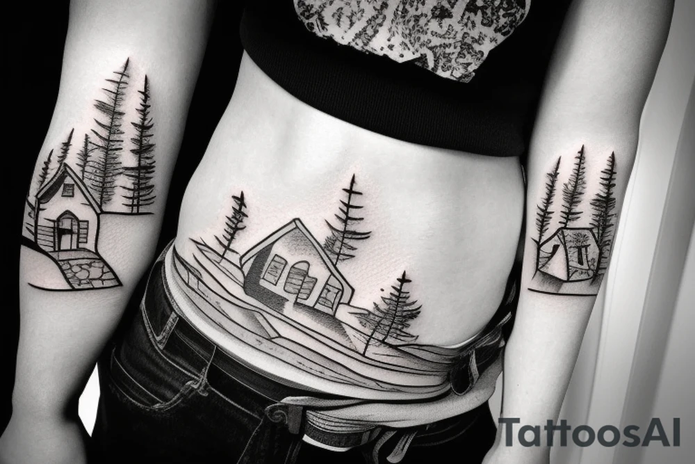 Cottage in snowy mountains tattoo idea