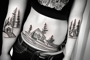 Cottage in snowy mountains tattoo idea