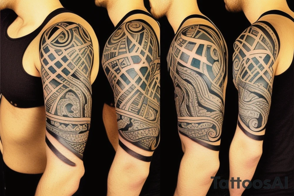 abstract tattoo on shoulder  circles and arrows tattoo idea