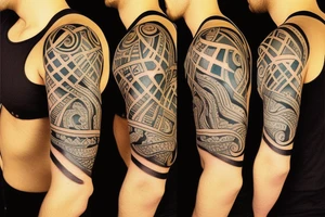 abstract tattoo on shoulder  circles and arrows tattoo idea
