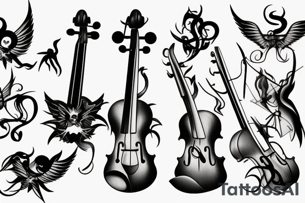 minimalistic, devil & angel, violin tattoo idea