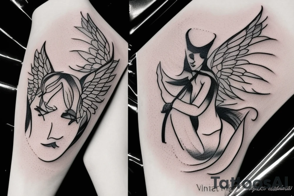 minimalistic, devil & angel, violin tattoo idea