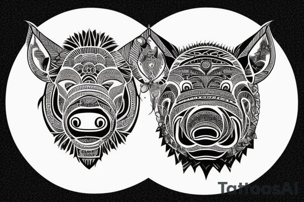 A round tattoo containing a wild boar tattoo idea
