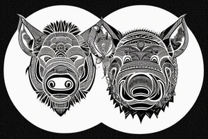 A round tattoo containing a wild boar tattoo idea