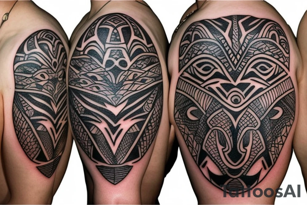A round tattoo containing a wild boar tattoo idea