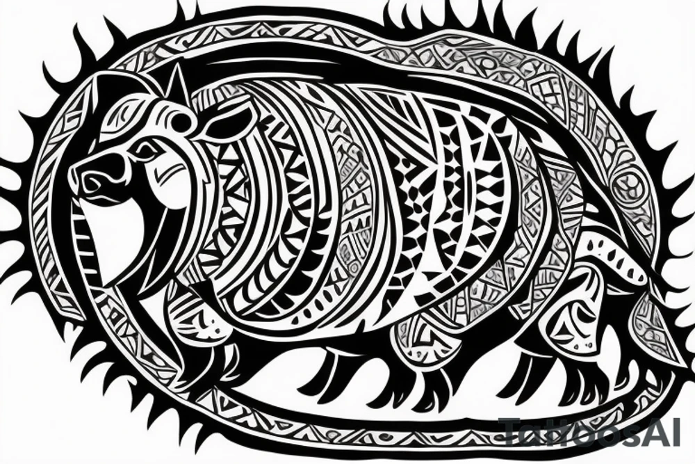 A round tattoo containing a wild boar without too many details tattoo idea