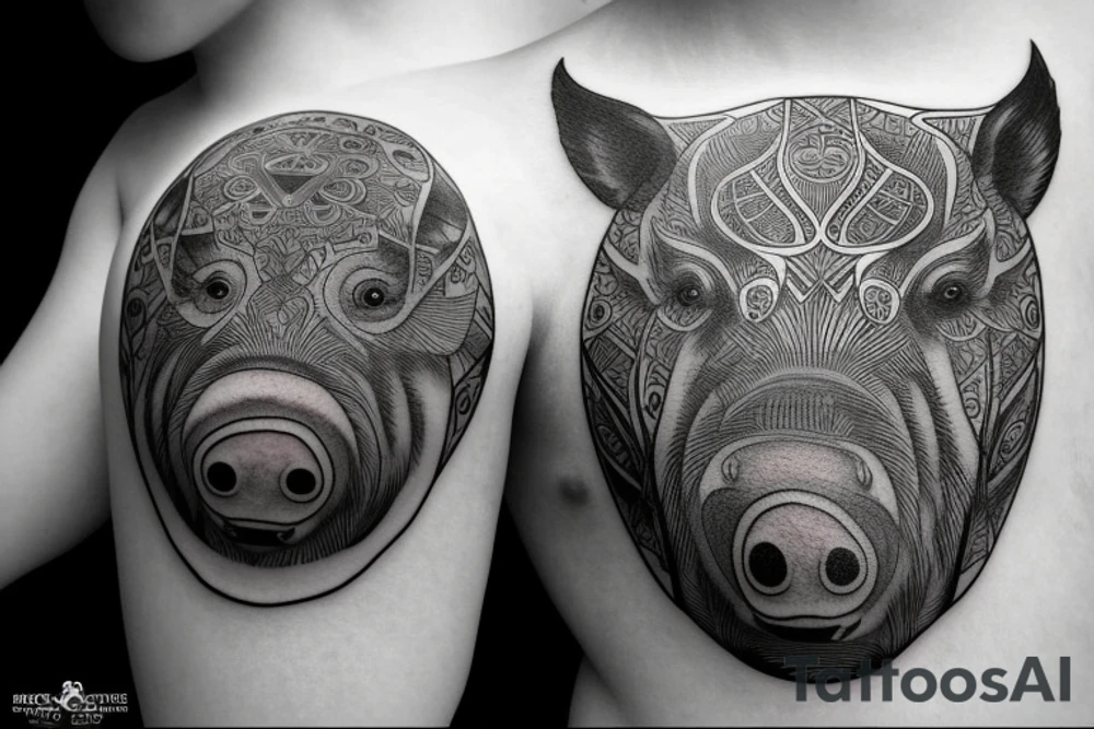 A round tattoo containing a wild boar without too many details tattoo idea