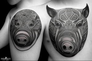 A round tattoo containing a wild boar without too many details tattoo idea