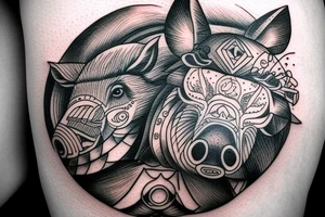 A round tattoo containing a wild boar without too many details tattoo idea