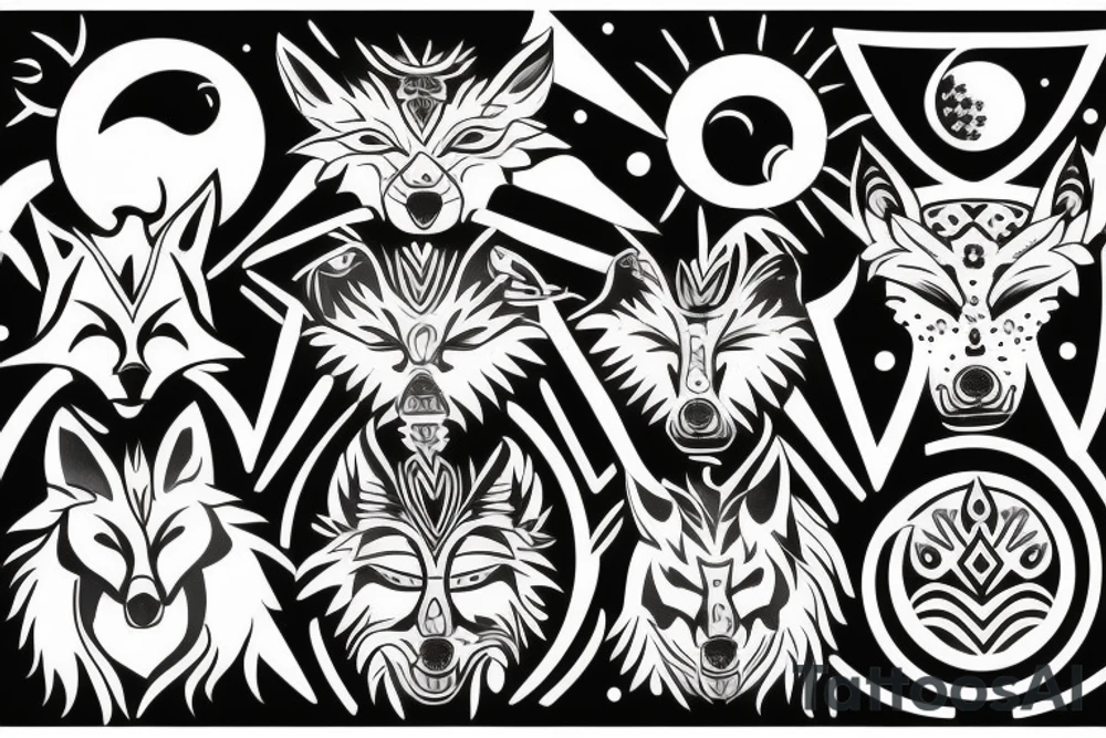 wolfes chasing sun and moon tattoo idea