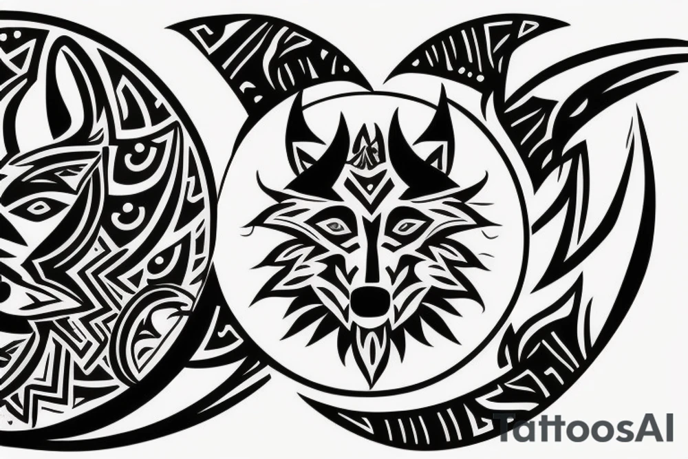 wolfes chasing sun and moon tattoo idea