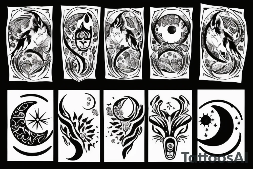 wolfes chasing the sun and moon tattoo idea