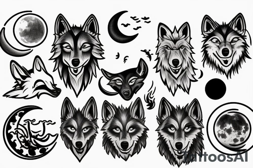 wolfes chasing the sun and moon tattoo idea