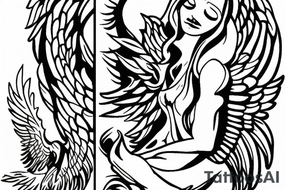 angel simple outline tattoo idea