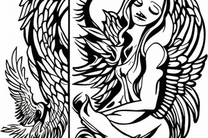 angel simple outline tattoo idea