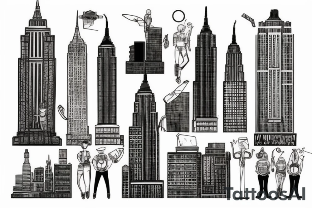 New York city buildings with some engineer figures tattoo idea