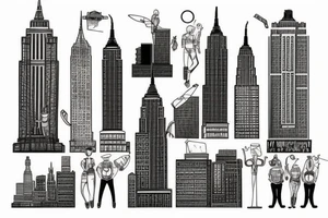New York city buildings with some engineer figures tattoo idea