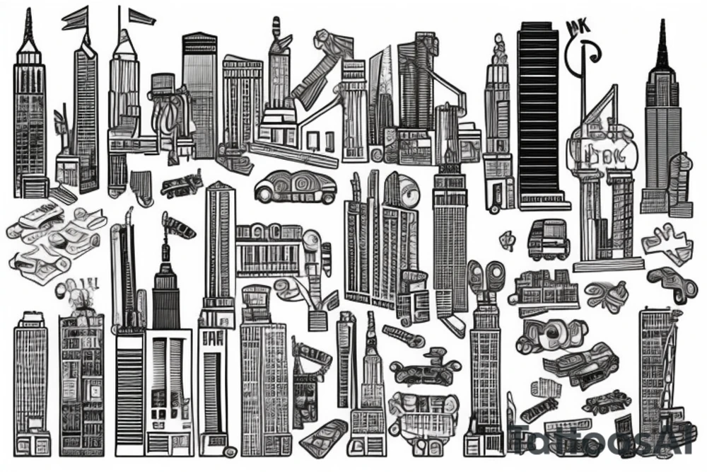 New York city buildings with some engineer figures tattoo idea