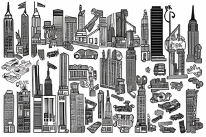 New York city buildings with some engineer figures tattoo idea