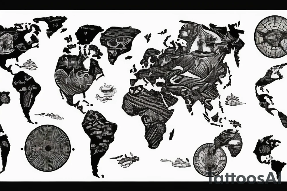 a world map focusing on usa, germany and brazil tattoo idea