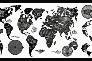 a world map focusing on usa, germany and brazil tattoo idea