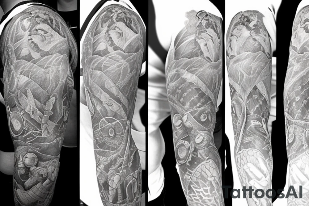 A woman hand that opens the torso of a man. Lile creating a window to his inside body and inside a represebtatiob of his heart tattoo idea