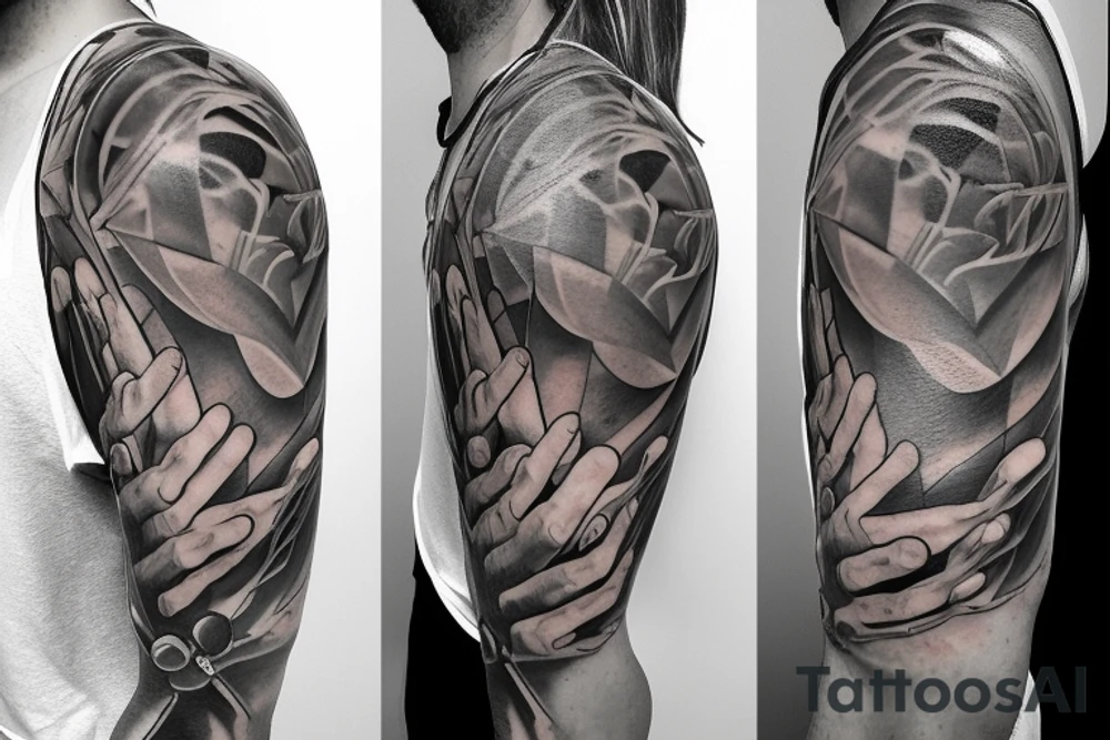 A woman hand that opens the torso of a man. Lile creating a window to his inside body and inside a represebtatiob of his heart tattoo idea