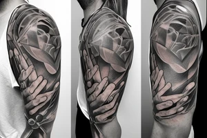 A woman hand that opens the torso of a man. Lile creating a window to his inside body and inside a represebtatiob of his heart tattoo idea