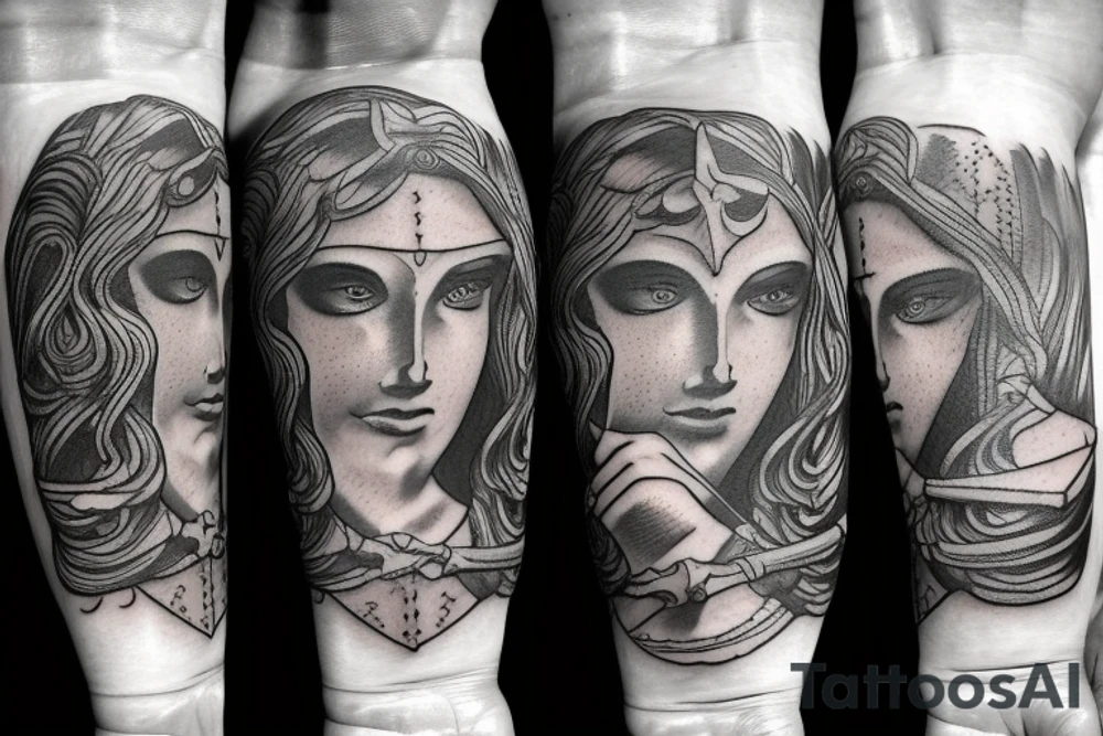 Themis god holds a balance and a sword tattoo idea