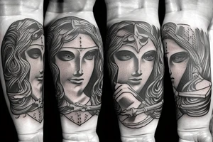 Themis god holds a balance and a sword tattoo idea