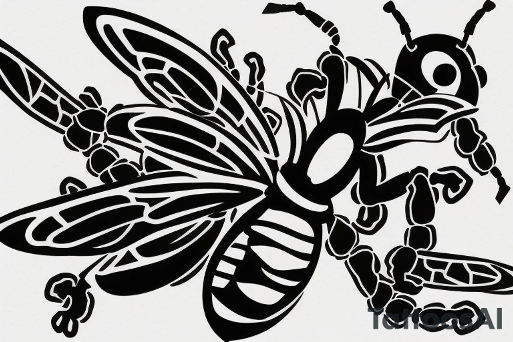 Armoured Bee flying tattoo idea