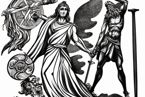 Themis god holds a balance and a sword tattoo idea