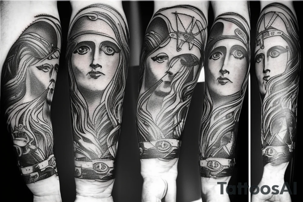 Themis god holds a balance and a sword tattoo idea Themis god holds a balance and a sword tattoo idea