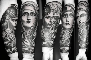Themis god holds a balance and a sword tattoo idea