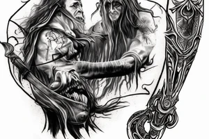 A Lord of the Rings inspired battle with all characters in it tattoo idea