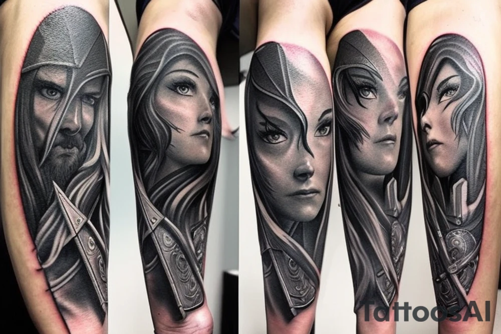 A Lord of the Rings inspired battle with all characters in it tattoo idea
