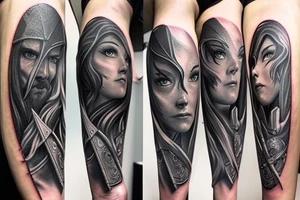 A Lord of the Rings inspired battle with all characters in it tattoo idea